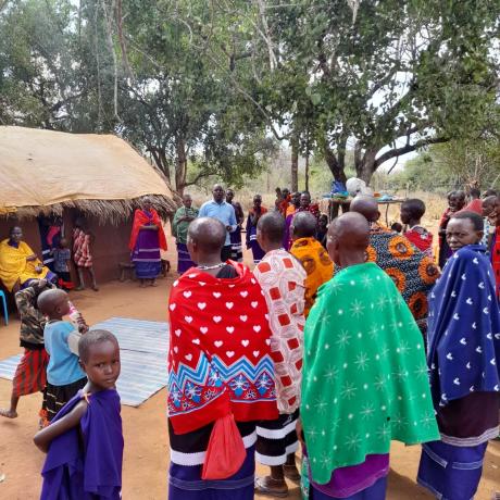 Villagers gathered to hear the gospel.